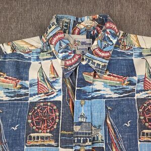 Reyn Spooner VTG Hawaiian Shirt Size M Sailing Boating Beach Blue Button Up